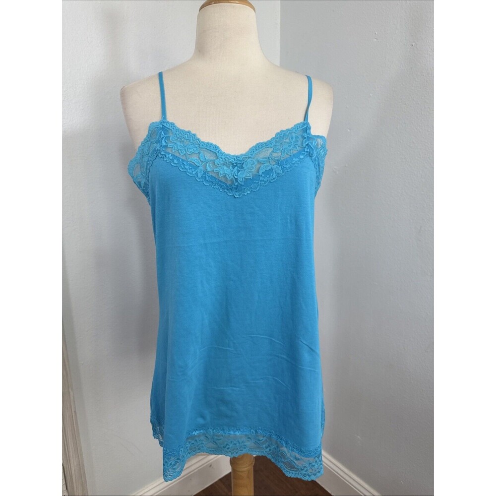 Deb Tank Top Womens 1X Turquoise Lace Trim Babydoll Bella Swan Y2K